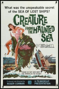 3d0509 CREATURE FROM THE HAUNTED SEA 1sh 1961 great art of monster's hand grabbing sexy girl!