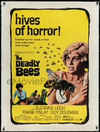 3d0127 DEADLY BEES linen 1sh 1967 hives of horror, fatal stings, sexy near-naked girl attacked!