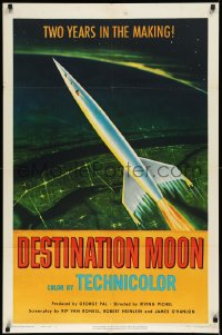 3d0514 DESTINATION MOON 1sh 1951 Robert A. Heinlein, cool rocket art, continuous 1st release!