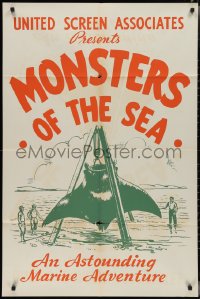 3d0515 DEVIL MONSTER 1sh R1930s Monsters of the Sea, cool artwork of giant manta ray!