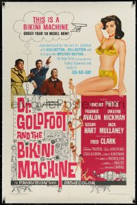 3d0132 DR. GOLDFOOT & THE BIKINI MACHINE linen 1sh 1965 Vincent Price, ladies w/kiss & kill buttons!