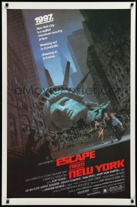 3d1328 ESCAPE FROM NEW YORK studio style 1sh 1981 Carpenter, Jackson art of decapitated Lady Liberty!