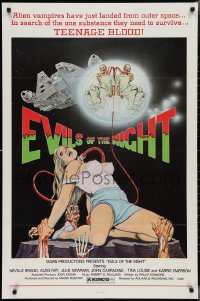 3d1330 EVILS OF THE NIGHT 1sh 1985 Tom Tierney art of sexy girl, ghouls need teenage blood!