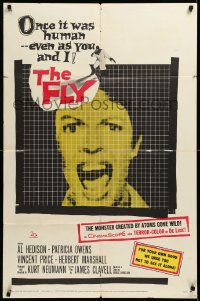 3d0539 FLY 1sh 1958 classic sci-fi, c/u of Patricia Owens screaming as seen through fly's eyes!