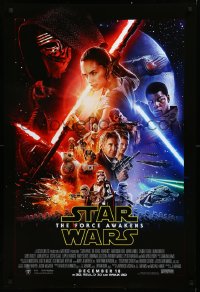 3d1335 FORCE AWAKENS int'l advance DS 1sh 2015 Star Wars: Episode VII, Ford, Fisher, cool montage!
