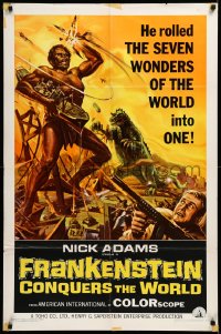 3d0541 FRANKENSTEIN CONQUERS THE WORLD 1sh 1966 Toho, art of monsters terrorizing by Reynold Brown!