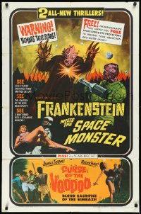 3d0542 FRANKENSTEIN MEETS THE SPACE MONSTER/CURSE OF VOODOO 1sh 1965 cool art of alien monsters!