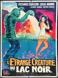 3d0030 CREATURE FROM THE BLACK LAGOON linen French 1p R1962 Belinsky art of monster & Adams, rare!
