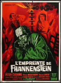 3d0031 EVIL OF FRANKENSTEIN linen French 1p R1966 Peter Cushing, great Guy Gerard Noel monster art!