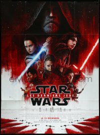 3d0046 LAST JEDI advance French 1p 2017 Star Wars, Carrie Fisher, Mark Hamill, cast montage art!