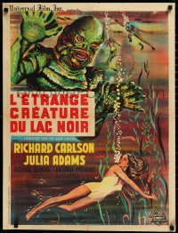 3d1578 CREATURE FROM THE BLACK LAGOON French 24x31 R1962 art of monster looming over Adams!