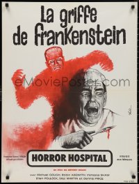 3d1581 HORROR HOSPITAL French 24x32 1973 Auble art of Gough w/ scalpel & Frankenstein monster!