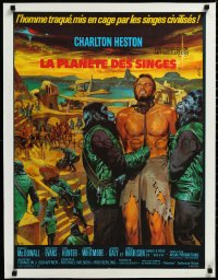 3d0266 PLANET OF THE APES linen French 23x30 1968 art of enslaved Charlton Heston by Jean Mascii!