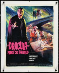3d0267 DRACULA PRINCE OF DARKNESS linen French 18x23 1966 different art of vampire Christopher Lee!