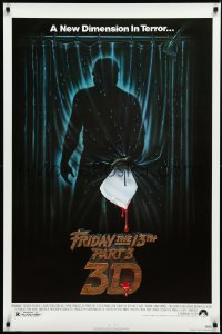 3d1339 FRIDAY THE 13th PART 3 - 3D 1sh 1982 slasher sequel, art of Jason stabbing through shower!