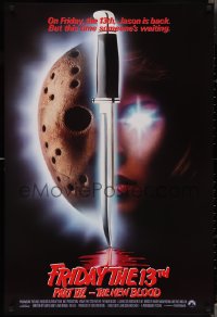 3d1343 FRIDAY THE 13th PART VII int'l 1sh 1988 slasher horror sequel, Jason's back, red taglines!