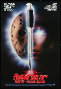 3d1342 FRIDAY THE 13th PART VII int'l 1sh 1988 slasher horror sequel, Jason's back, white taglines!