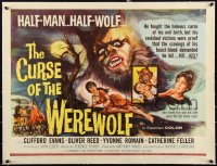 3d0232 CURSE OF THE WEREWOLF linen 1/2sh 1961 Hammer, art of monster Oliver Reed over scared girl!