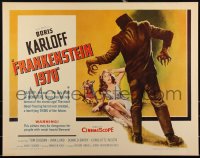 3d1786 FRANKENSTEIN 1970 1/2sh 1958 Boris Karloff, great art of monster attacking sexy girl!