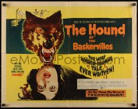 3d1793 HOUND OF THE BASKERVILLES style B 1/2sh 1959 art of blood-dripping dog & terrified girl!