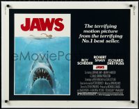 3d0238 JAWS linen 1/2sh 1975 great art of Steven Spielberg's classic shark attacking sexy swimmer!