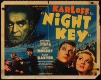 3d1813 NIGHT KEY 1/2sh 1937 cool c/u of spooky Boris Karloff looming over cast montage, ultra rare!