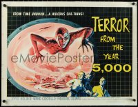 3d0241 TERROR FROM THE YEAR 5,000 linen 1/2sh 1958 wonderful classic art of the hideous she-thing!