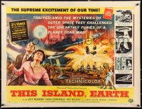 3d0242 THIS ISLAND EARTH linen style A 1/2sh 1955 sci-fi classic, Reynold Brown art with aliens!