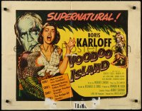 3d1834 VOODOO ISLAND 1/2sh 1957 Boris Karloff, art of woman-eating cobra plant attacking girl!