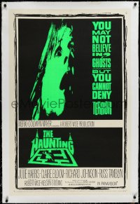 3d0151 HAUNTING linen 1sh 1963 cool dayglo image of scared Julie Harris over the title!