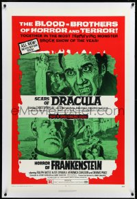 3d0152 HORROR OF FRANKENSTEIN/SCARS OF DRACULA linen 1sh 1971 blood-brothers of horror & terror!