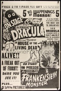 3d0567 HOUSE OF THE LIVING DEAD sppok show 1sh 1960s Dracula, Frankenstein, stage show, rare!