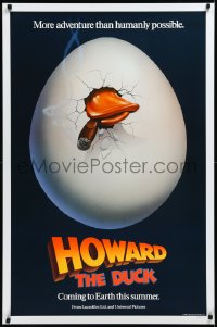 3d1368 HOWARD THE DUCK teaser 1sh 1986 George Lucas, great art of hatching egg with cigar in mouth!