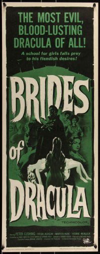 3d1848 BRIDES OF DRACULA insert 1960 Terence Fisher, Hammer, great vampire art by Joseph Smith!