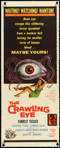 3d0243 CRAWLING EYE linen insert 1958 classic art of the slithering eyeball monster with victim!