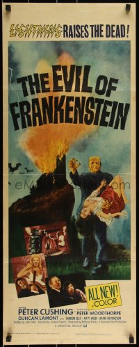 3d1853 EVIL OF FRANKENSTEIN insert 1964 Peter Cushing, Hammer, he's back and no one can stop him!