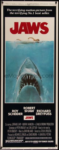 3d1866 JAWS insert 1975 Steven Spielberg's classic movie & image, much more rare than the one-sheet!