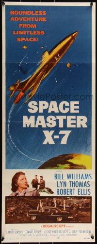 3d1887 SPACE MASTER X-7 insert 1958 satellite terror strikes the Earth, cool art of rocket ship!
