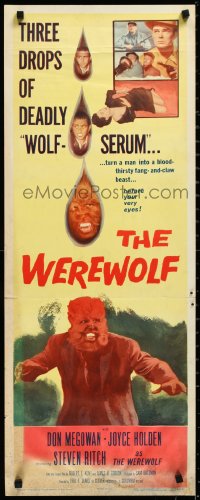 3d1896 WEREWOLF insert 1956 two great wolf-man horror images, it happens before your horrified eyes!