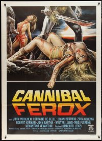 3d0398 CANNIBAL FEROX Italian 1p 1981 Umberto Lenzi, wild art of natives w/machetes torturing women!