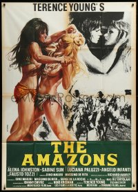 3d0403 WAR GODDESS export Italian 1p 1973 Casaro art of sexy half-dressed women warriors, Amazons!