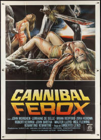 3d0404 CANNIBAL FEROX Italian 2p 1981 Umberto Lenzi, wild art of natives w/machetes torturing women!