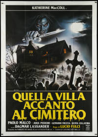 3d0055 HOUSE BY THE CEMETERY Italian 2p 1984 Lucio Fulci, cool Enzo Sciotti horror art of graveyard!