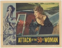 3d0730 ATTACK OF THE 50 FT WOMAN LC #1 1958 c/u of terrified screaming Allison Hayes by convertible!