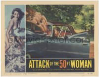 3d0726 ATTACK OF THE 50 FT WOMAN LC #3 1958 special effects image of enormous hand grabbing car!