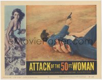 3d0729 ATTACK OF THE 50 FT WOMAN LC #5 1958 wacky fx image of giant hand grabbing Hudson with gun!
