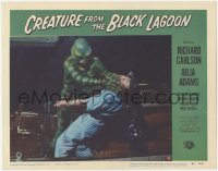 3d0746 CREATURE FROM THE BLACK LAGOON LC #5 1954 best close up of monster attacking man on boat!