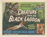 3d0741 CREATURE FROM THE BLACK LAGOON TC 1954 classic art of monster attacking sexy Julie Adams!