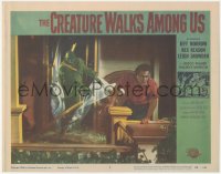 3d0751 CREATURE WALKS AMONG US LC #5 1956 monster crashes through glass door to get at guy!