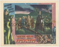 3d0947 DEVIL GIRL FROM MARS LC #3 1955 stars stare at female alien Patricia Laffan pointing weapon!